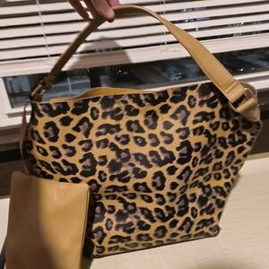 Leopard Print Tote Bag with Tan Accents
